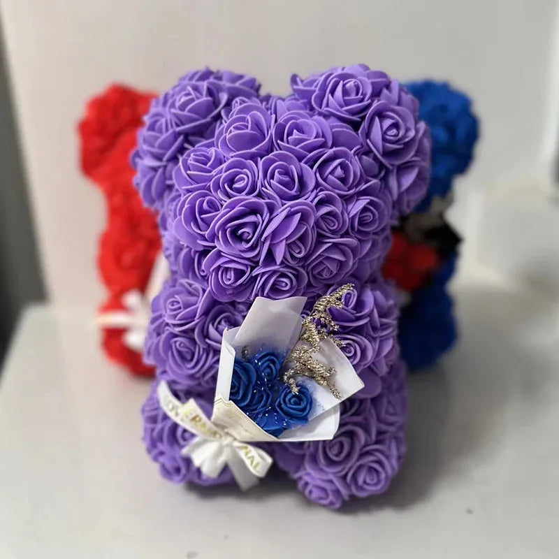 Hot 25cm Foam Rose Bear Desktop Ornament Gift Valentine's Day Home Wedding Party Fake Flower Decoration Figurine Atmosphere Prop