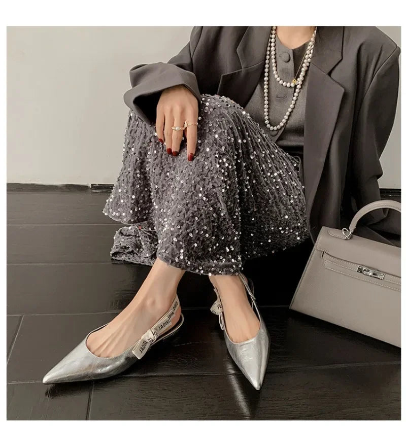 2025 New Fashionable Pointed-toe Buckle Solid Color High-heeled Sandals for Women in Spring and summer  Luxury Shoes