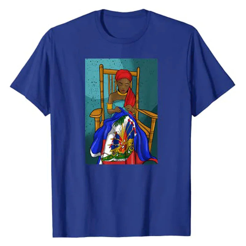 Haiti Haitian Flag Day Proud Woman Ayiti Girl T-Shirt Women's Fashion Graphic Tee Tops Funny Family Matching Clothes Mama Gifts