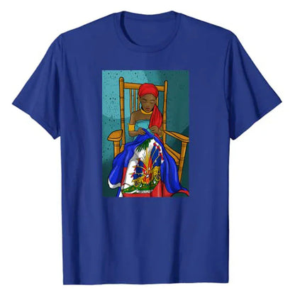 Haiti Haitian Flag Day Proud Woman Ayiti Girl T-Shirt Women's Fashion Graphic Tee Tops Funny Family Matching Clothes Mama Gifts