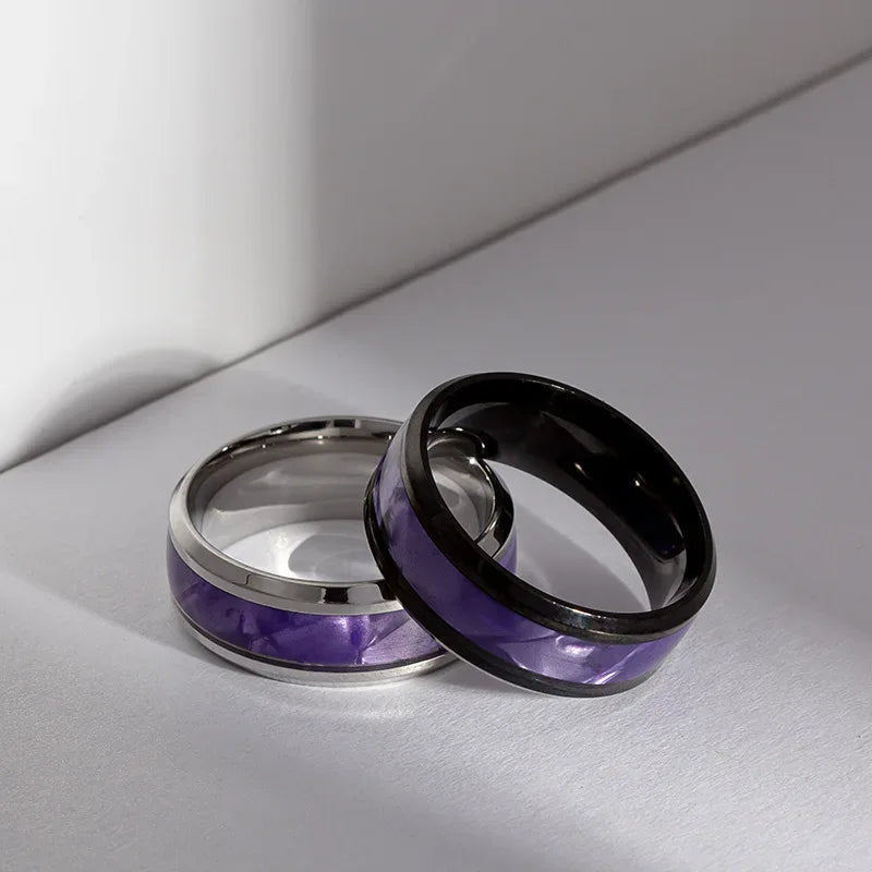 Elegant Purple Titanium Steel Couple Rings Fashion Jewelry for Women Men Valentine's Day Gift Sizes 6-13