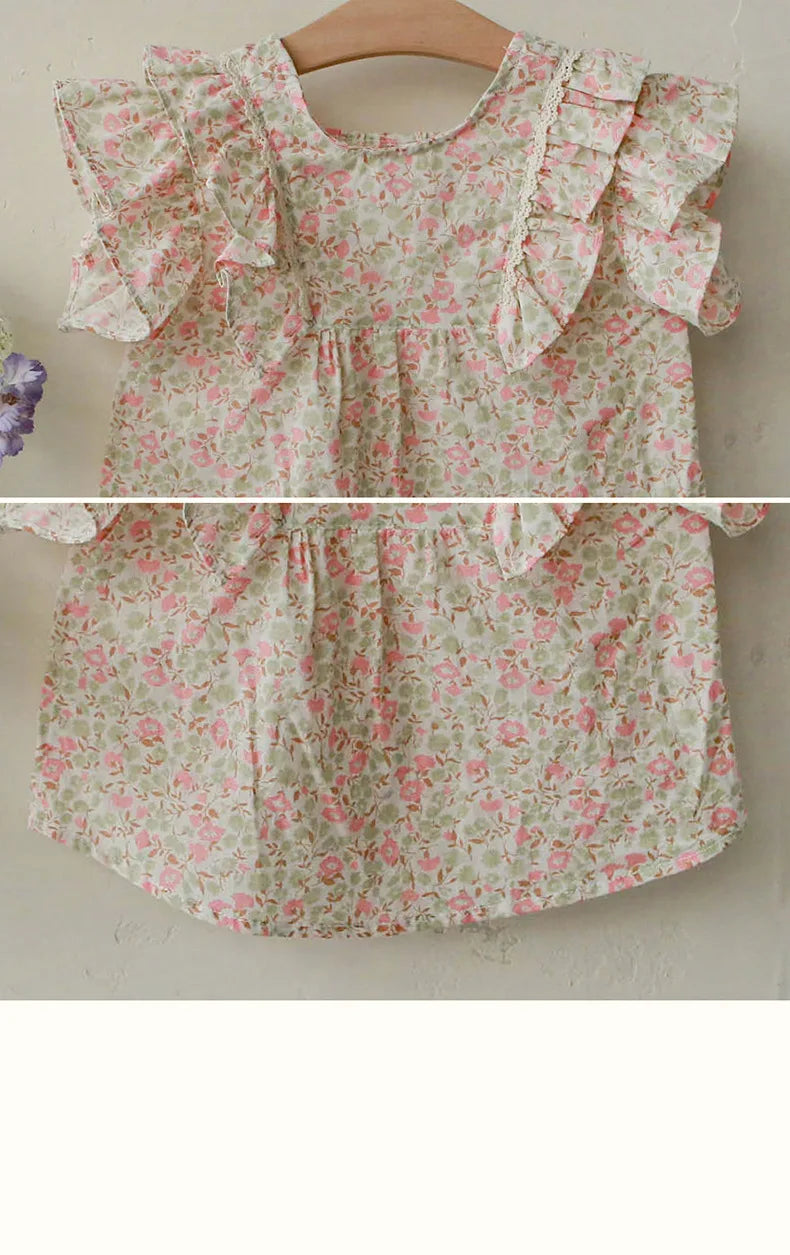 Kids Girls Cute Shirts and Shorts Skirts Outfit Set 2026 Summer New Korea Children Floral Fringed Shirts Skirts Clothes Set