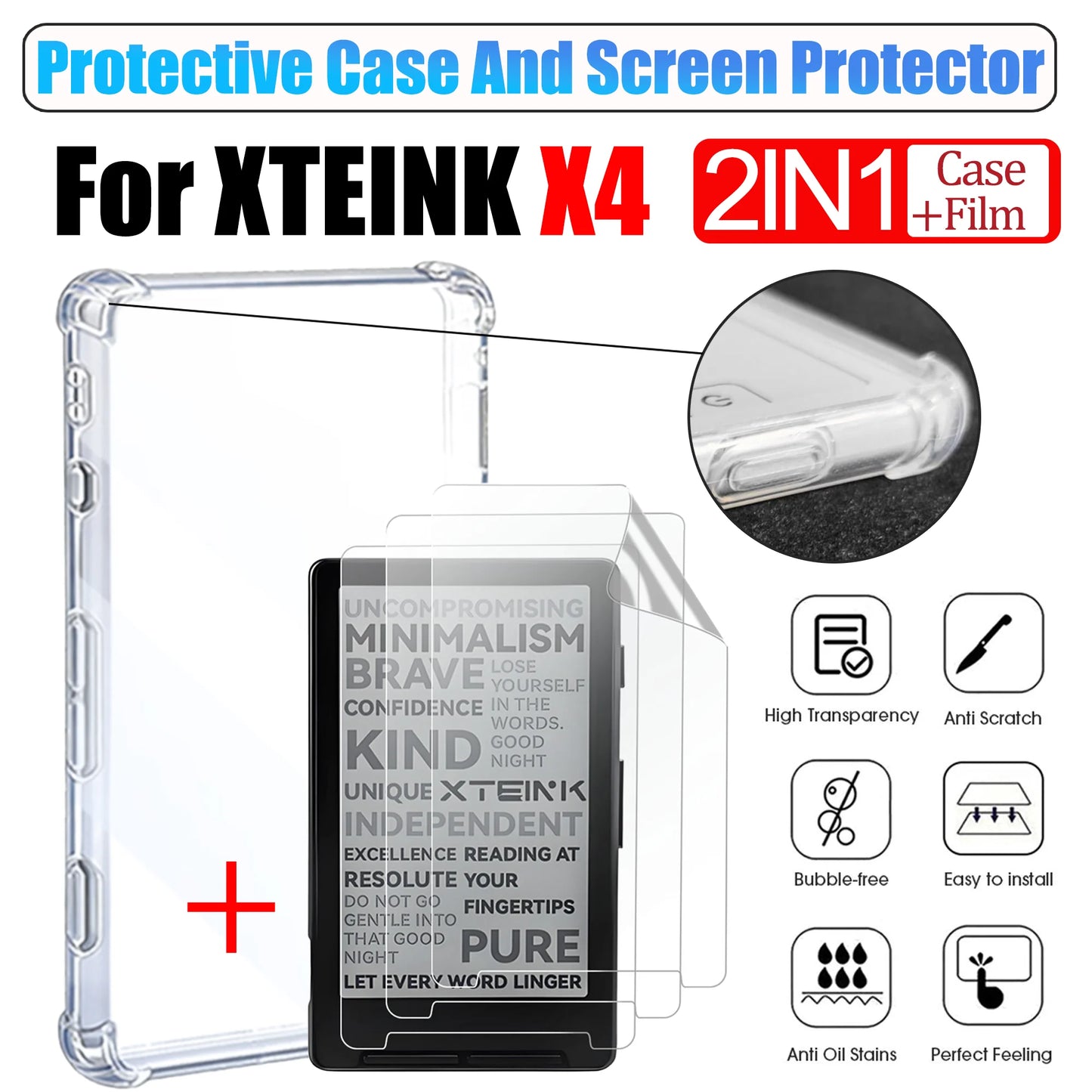 Soft TPU Case For XTEINK X4 4.3" With Screen Protector Original Back Cover And Screen Protector for XTEINK X4 Accessories