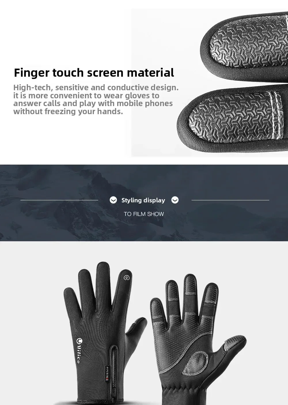 Vilico Warm Touchscreen Motorcycle Fishing Gloves Windproof Durable Anti‑Slip Waterproof Breathable for Autumn & Winter Cycling
