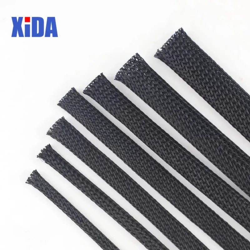 PET Black Cable Sleeve 6/8/10/14/20/30mm Insulated Braided Sleeving Data Line Protection Wire Cable Flame-Retardant Nylon Tube