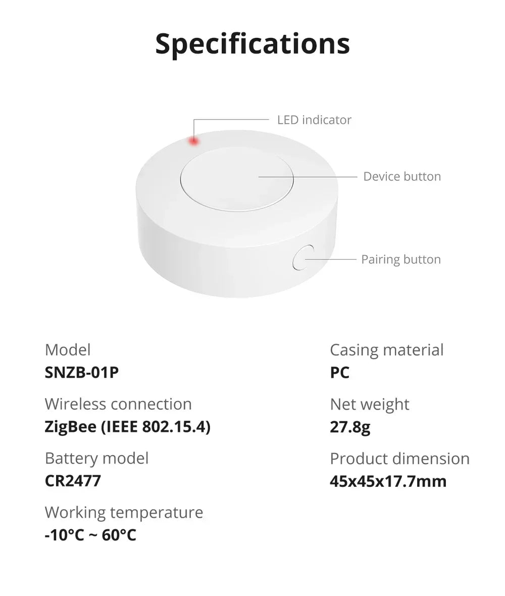 SONOFF SNZB-01P SNZB 01P Sonoff Wireless Switch Zigbee Scene Switch Two Way Control Act As Doorbell Emergency Button Via Google