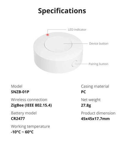 SONOFF SNZB-01P SNZB 01P Sonoff Wireless Switch Zigbee Scene Switch Two Way Control Act As Doorbell Emergency Button Via Google