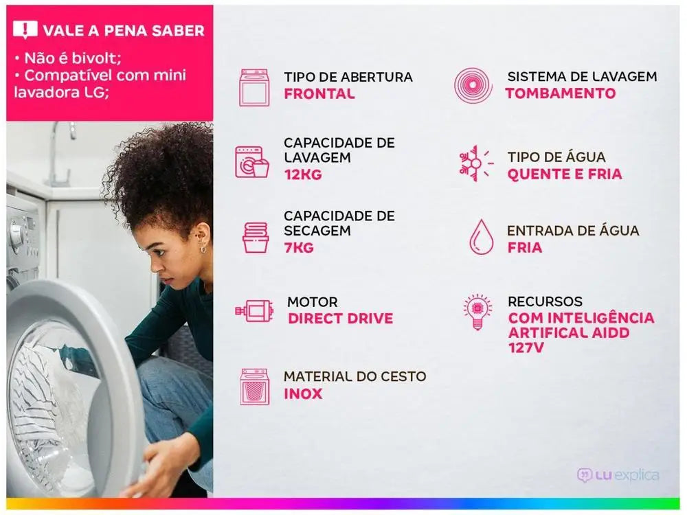 LG 12kg Smart VC4 CV5012PC4 with Artificial Intelligence Hot and Cold Water Silver-110V