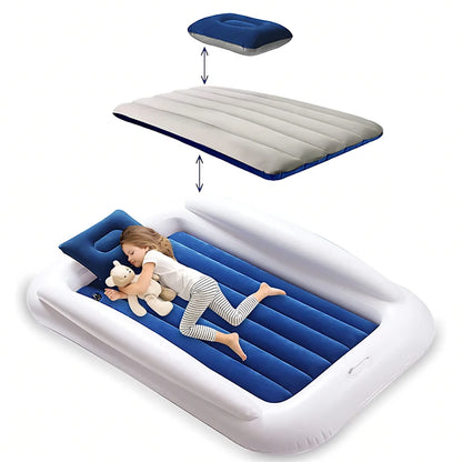 Portable Inflatable Toddler Travel Guardrail Air Mattress Mattress for Kids- Summer Outdoor Beach Sleeping Pad WIth Flocking