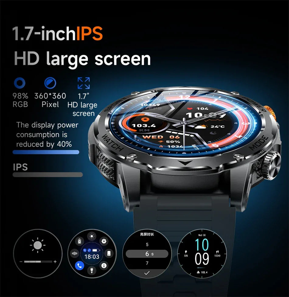 LIGE AMOLED Smart Watch Men with Flashlight Sports IP68 Waterproof Fitness Tracker Bluetooth Call Smartwatch Man for Android iOS