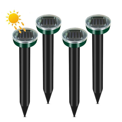 4PCS Solar Powered Ultrasonic Mouse Mole Repeller Rodent Deterrent Vibration Wave LED Lights For Yard Garden Park Farm Outdoor