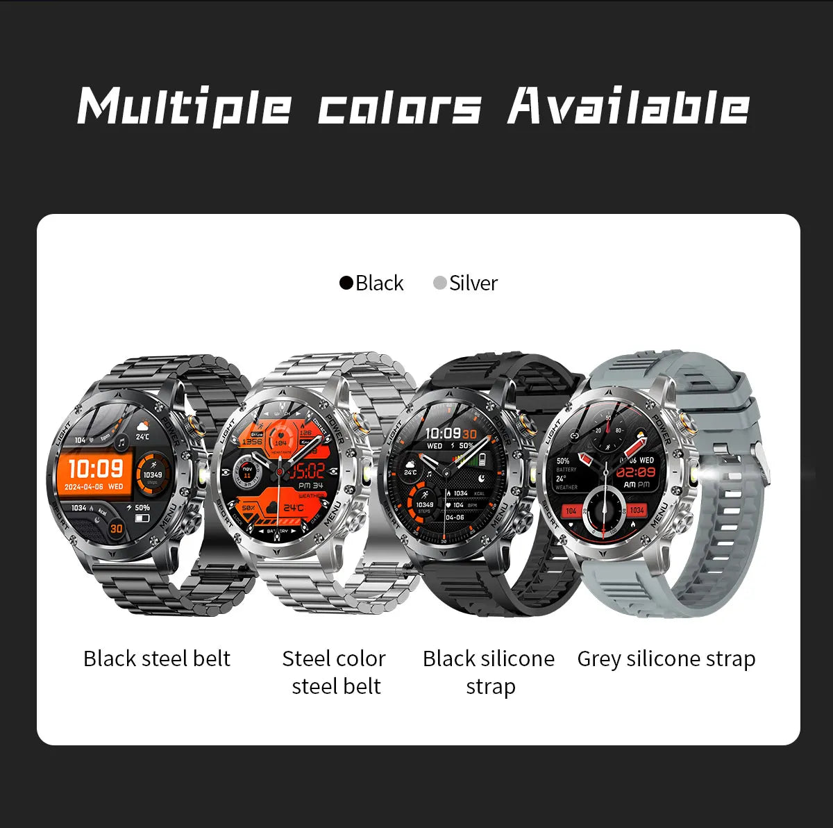 1.7" Large Screen Bluetooth Call Smart Watch Men‘s Sports Outdoor Flashlight 1000mAh Health Monitor Smartwatch for Man Male IP6