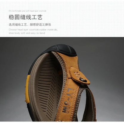 Genuine Cow Leather Shoes Men Sandals Mens Flip Flops Men's Casual Shoes Classic Massage Beach Slippers Anti-slip Summer 2025