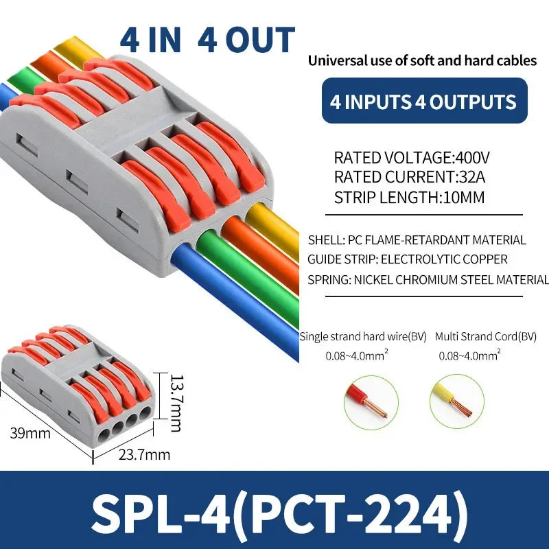 SPL2/3/4/5 Connector Wiring Terminal Quick PCT Lamp Wire Connector Parallel Wire Junction Box 1/2/3/4/5 in Multiple Out Splitter