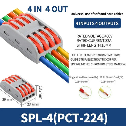 SPL2/3/4/5 Connector Wiring Terminal Quick PCT Lamp Wire Connector Parallel Wire Junction Box 1/2/3/4/5 in Multiple Out Splitter