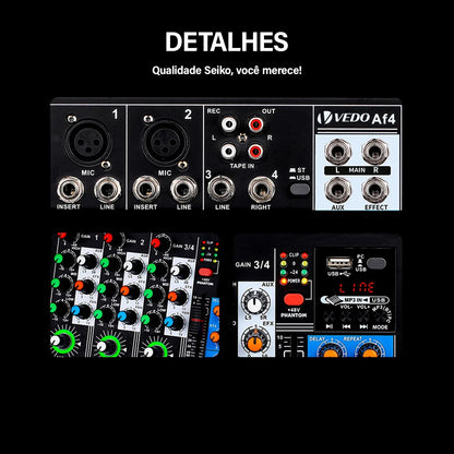 VEDO AF4 Mixer Analog Mixer Merged Digital Sound Card 4 Channels Personalized Function Settings Analog Mixing Console For Live