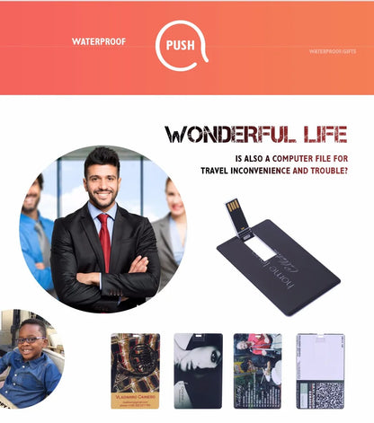 100PCS/LOT Waterproof Super Slim Credit Card USB Flash Drive Pendrive 4GB 8GB 16GB 32GB 64GB Bank Card Model Memory Stick Drives
