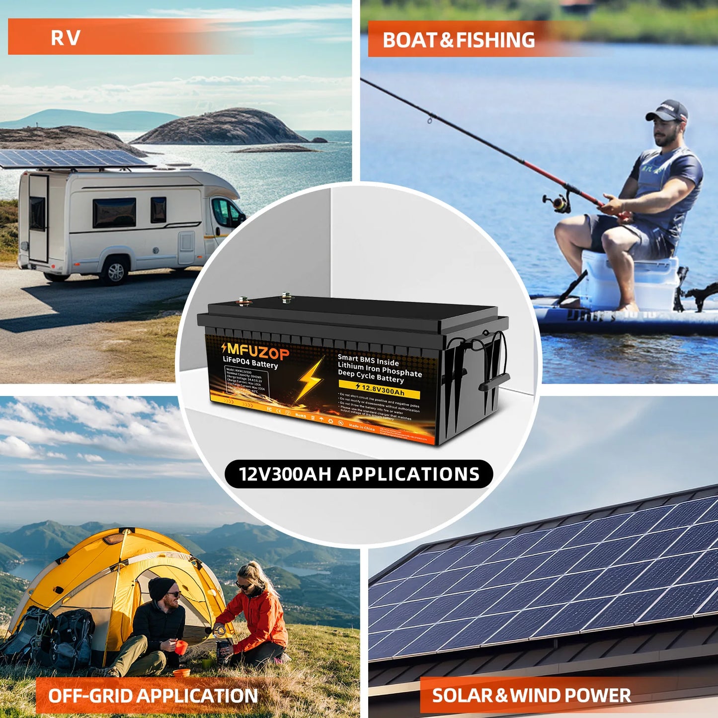 MFUZOP  12V 100Ah 200Ah 300Ah  LiFePO4 Battery Intelligent BMS System 1280Wh 2560Wh 3840Wh Deep Cycle for Solar Storage System