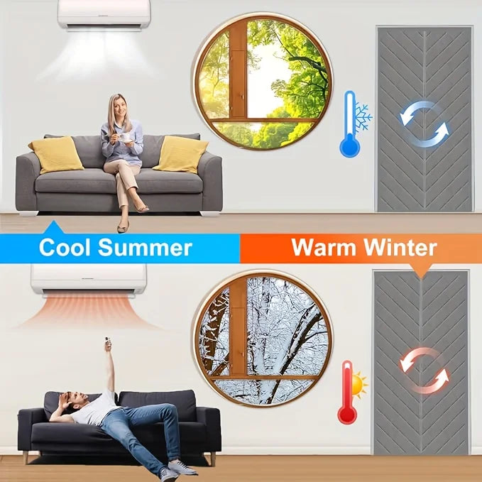 Magnetic Self Seal Thermal Curtain Heavy Duty Winter Proof Privacy Pet Friendly White Gray Quilted No Install