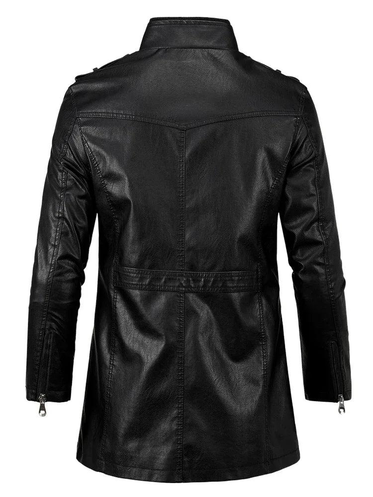 Men Long Coat Men Autumn Fashion Long Warm Pocket Leather Jacket Men Winter Casual England Style Vintage Leather Jacket Parkas