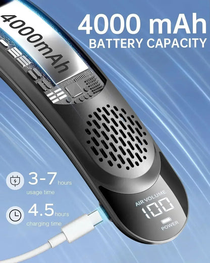 Portable Neck Fan 3-speed 4000mAh USB Charging Fast Cooling Multifunctional Digital Display Air Conditioner Outdoor Neck Fan