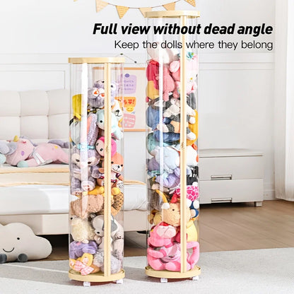 Transparent Multi-Functional Storage Bucket with Lid And Optional Wheels for Dolls Plush Toys Holiday Decorations Display Shelf
