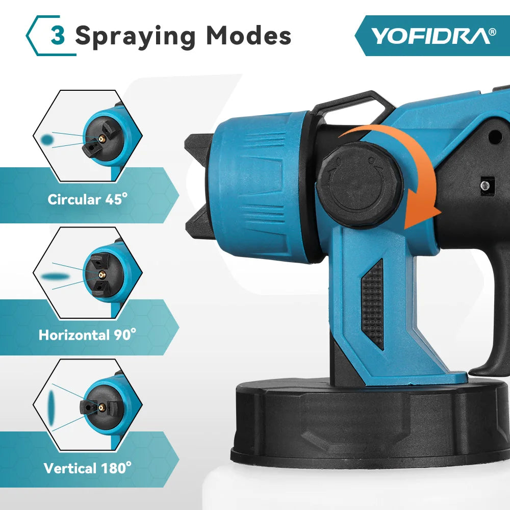 YOFIDRA 1000ML Electric Spray Gun Powerful Portable Paint Sprayer Cordless Furniture Coating Airbrush For Makita 18V Battery Pin