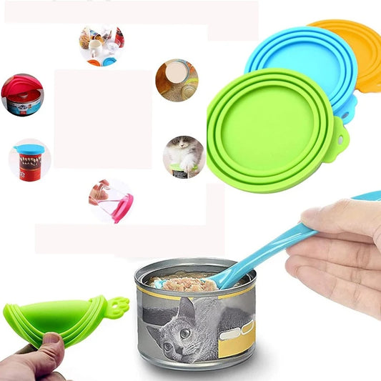 2pcs/set Reusable Pet Food Can Cover Silicone Dogs Cats Storage Tin Cap Lid Seal Cover with Spoon by PDG ibma