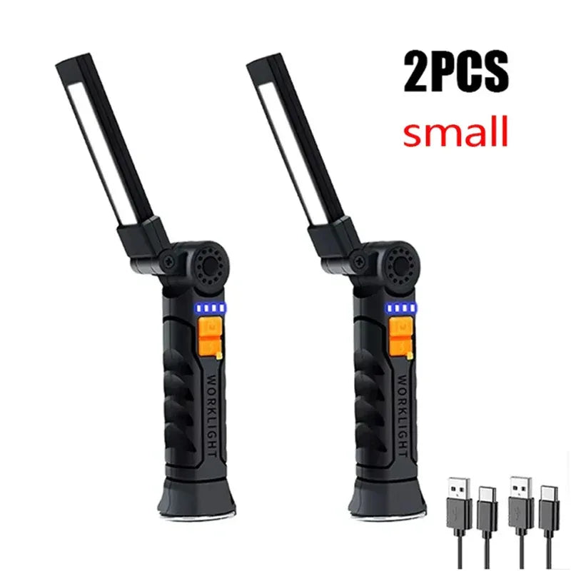 Portable COB LED Flashlight USB Rechargeable Work Light Magnetic Lanterna Hanging Lamp with Built-in Battery Camping Torch
