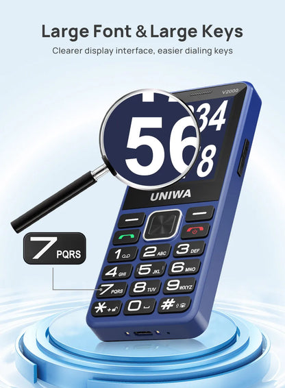 UNIWA V2000 Phone Big Push-Button Dual Screen 0.3MP Camera FM Radio Keyboard 1700mAh 4G Cellphone Support one click dialing