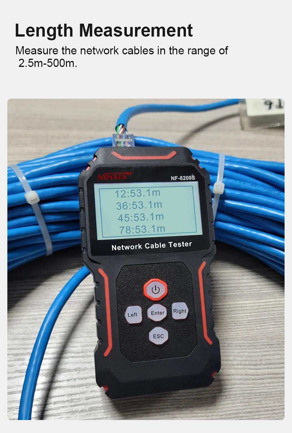 NOYAFA NF-8209S Network Cable Tester Cable Tracker Cat5 Cat6 PoE Tester Detect Length Continuity Test with NCV & Lamp