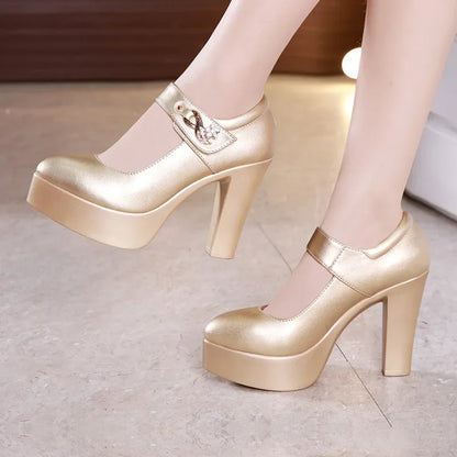 5 8 10cm Small Size 32-44 Elegant Gold Silver Wedding Shoes Women Platform Pumps 2026 Block High Heels Shoes Dress Office Model