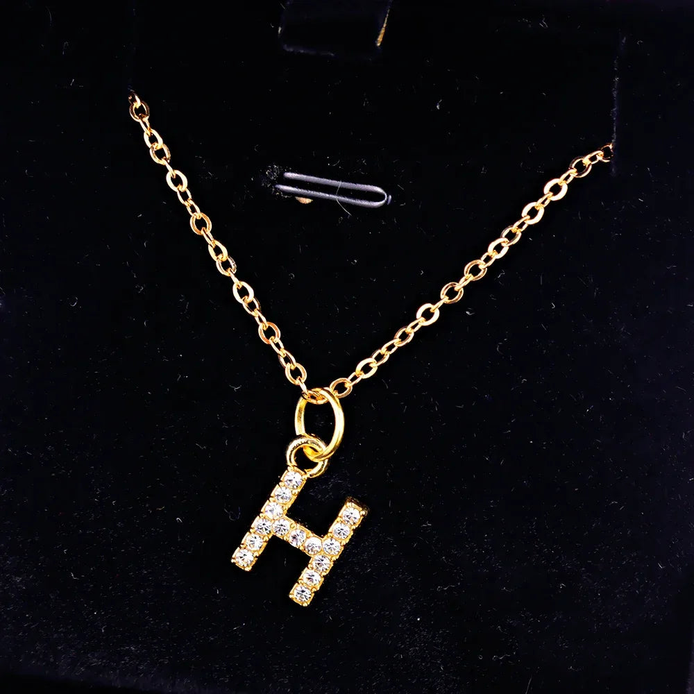 Kpop Shining A-Z Letter Pendant Charm Necklace 26 Initial Alphabet Name Golden Clavicle Chain Party Valentine's Day Jewelry Gift