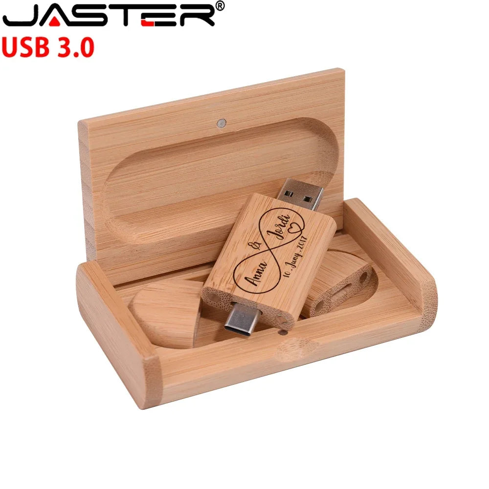2 IN 1 TYPE-C USB 3.0 Flash Drive 128GB Free Custom Logo Pen Drive 64GB Wooden Pendant Memory Stick 32GB Creative Wedding Gift