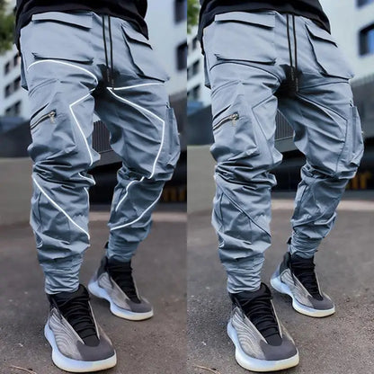 Men Casual Black Cargo Pants Oversize Striped Pocket Sweatpants Gym Sports Fitness Hip Hop Jogger Baggy Trousers Pantalon Hommes
