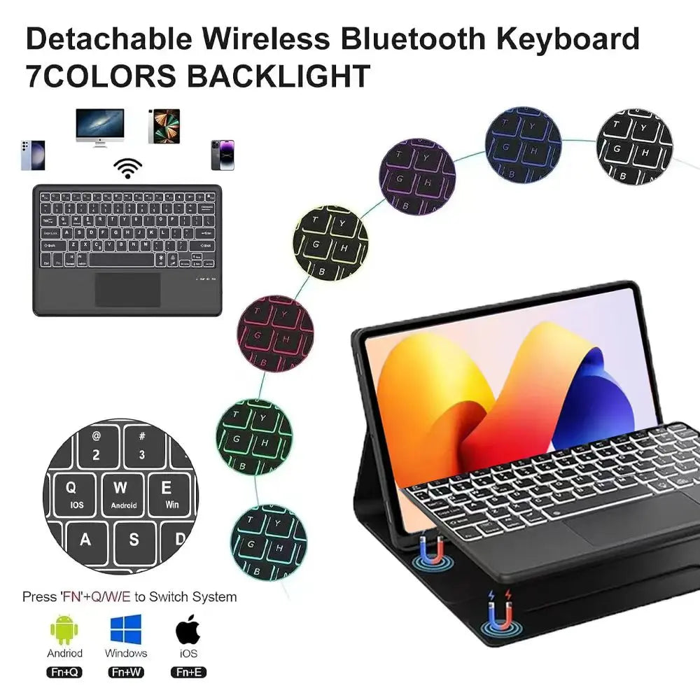 Case for Redmi Pad Pro/Redmi Pad 2 Pro 12.1 inch For Xiaomi Poco Pad 12.1 lnch Keyboard Case with Detachable Bluetooth Keyboard