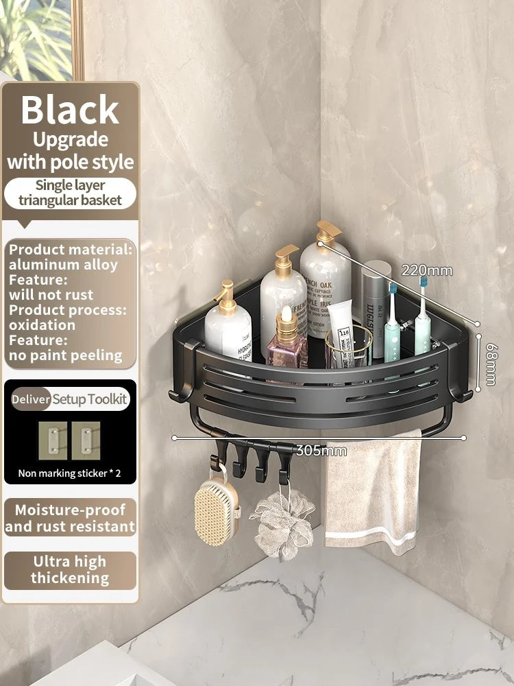No Need To Drill Walls for Installation Aluminum Bathroom Shelf Shelves Shampoo Rack Storage Holder Kitchen Organizer Wall Rack
