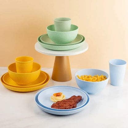Colourful Wheat Straw Cutlery Set 4Pcs Bowl Cup Dish Set Portable Tableware Set Dinnerware Kits for Picnic Camping