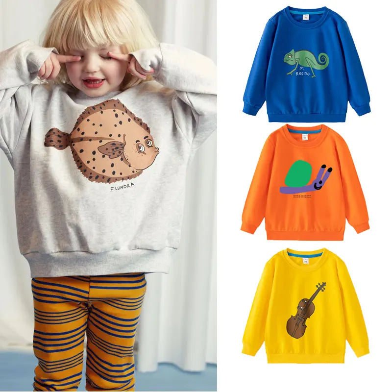 Children Sweatshirts Long Sleeve Tops for Kids Cartoon Boys T-shirts Spring Autumn Girls Pullovers Toddler Outfits Baby Tees