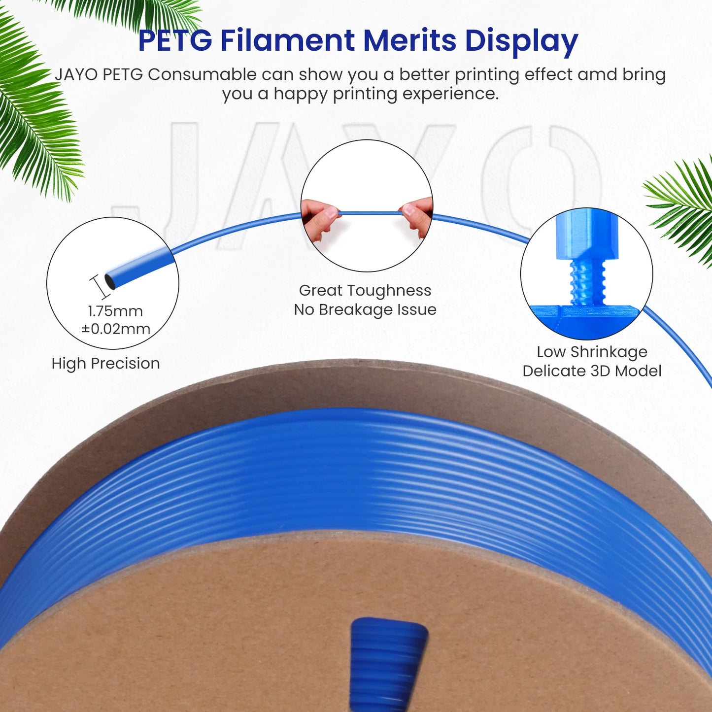 JAYO PETG/PLA+/SILKPLA/PLAMeta/PLAMatte/ABS/ PLA Filament 1.75mm 1.1/0.65KG 3D Printer Filament For FDM 100% No Bubble Mix Color