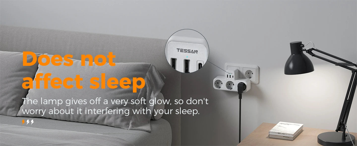 Tessan Multiple EU Standard USB Socket Wall Socket 6 in 1 Plug Socket with 3 AC Outlets with USB Charging Ports for Home Office