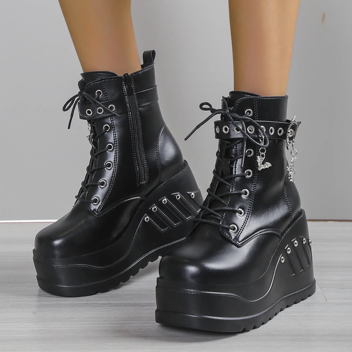 2024 New Boots for Women Fashion Hot Sale Punk Goth Platform Heels Wedge Women's Boots Casual Goth Punk Size 43 Women's Shoes