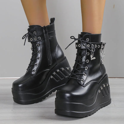 2024 New Boots for Women Fashion Hot Sale Punk Goth Platform Heels Wedge Women's Boots Casual Goth Punk Size 43 Women's Shoes