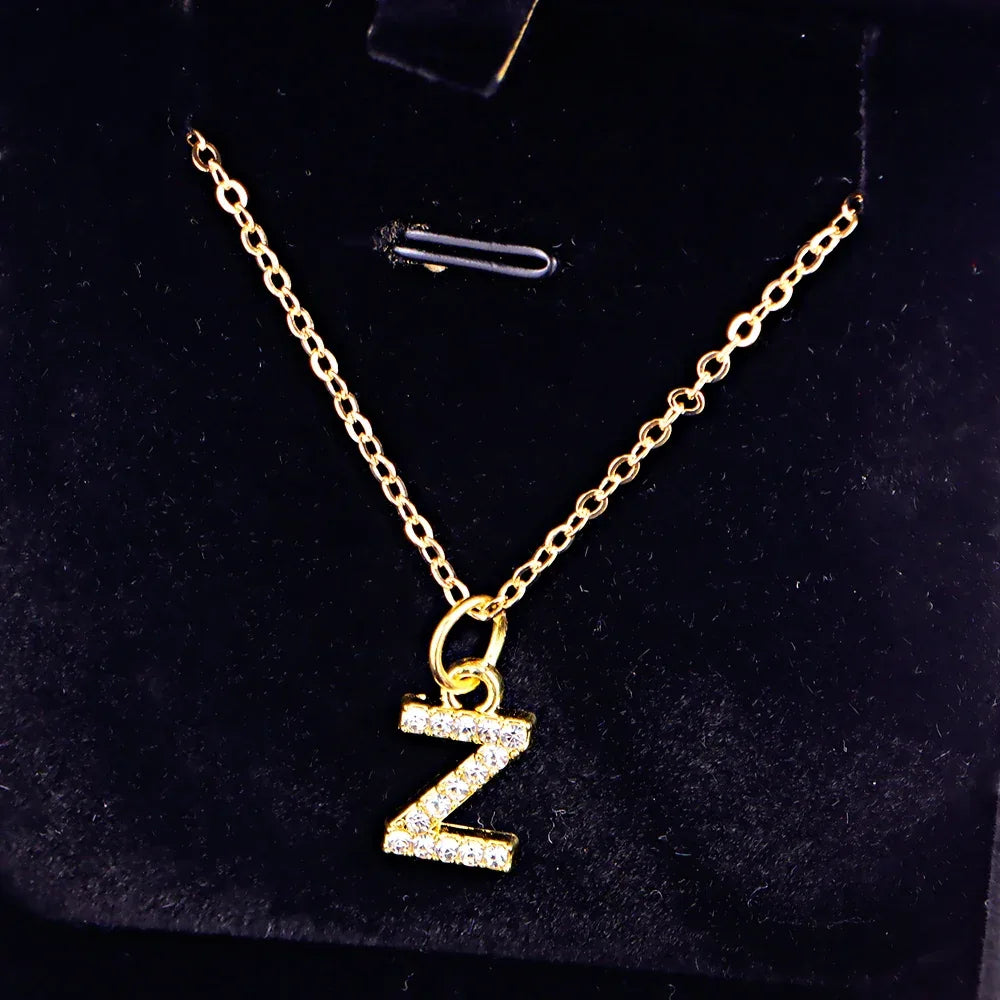 Kpop Shining A-Z Letter Pendant Charm Necklace 26 Initial Alphabet Name Golden Clavicle Chain Party Valentine's Day Jewelry Gift