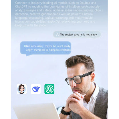 Lunettes vidéo intelligentes pour myopie, stabilisées, enregistrement vidéo, transmission Wi-Fi et Bluetooth, reconnaissance d'objets.