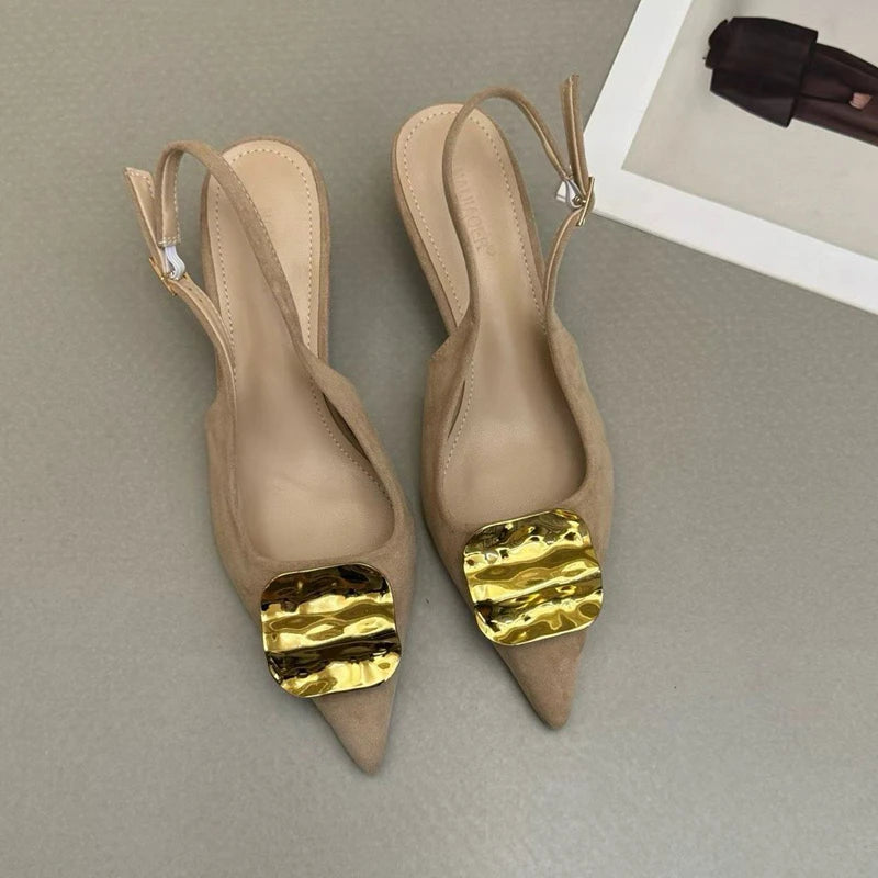 SUOJIALUN 2026 Summer New Brand Women Sandal Fashion Buckle Ladies Elegant Dress Slingback Shoes Thin High Heel Pointed Toe Pump