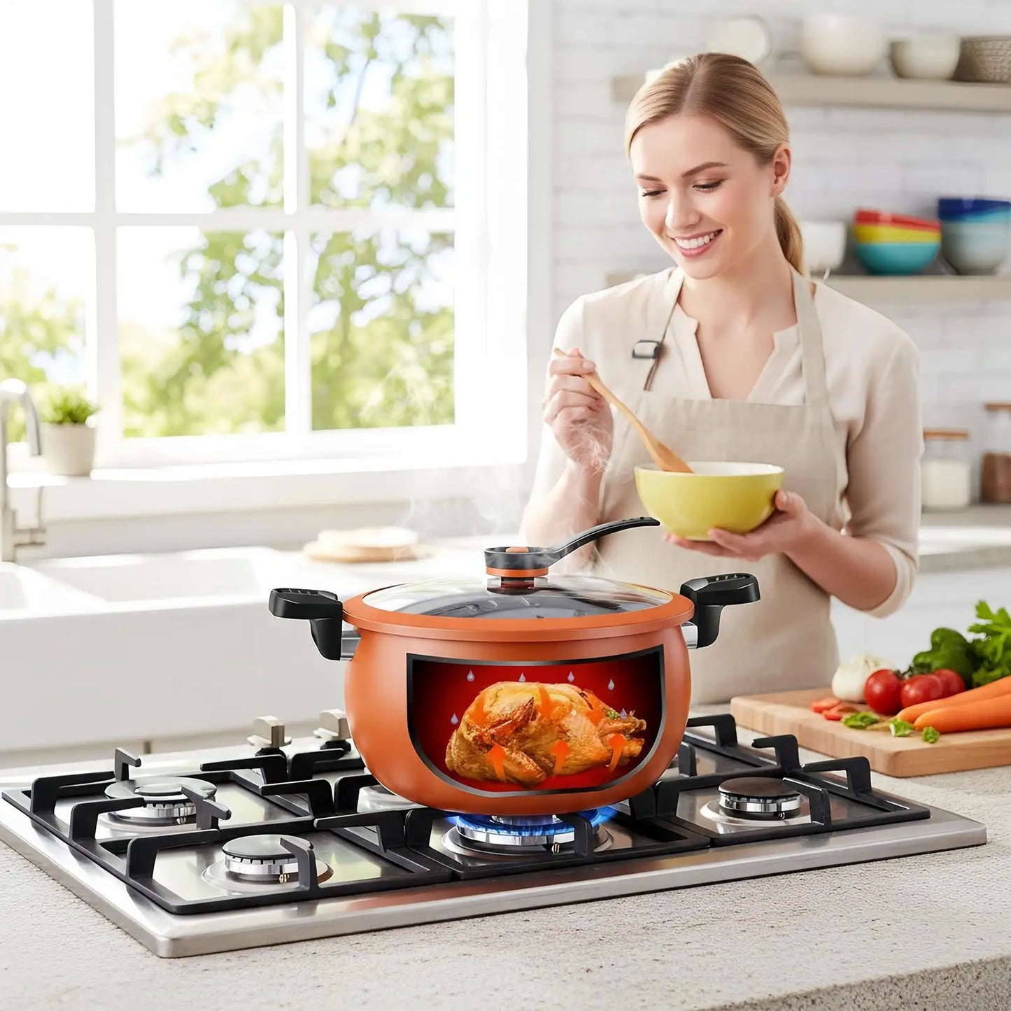 Pressure Cooker Non-stick Large-Capacity Multifunctional Cookware with Transparent Lid Slow Rice Cooker for Cooking Canning