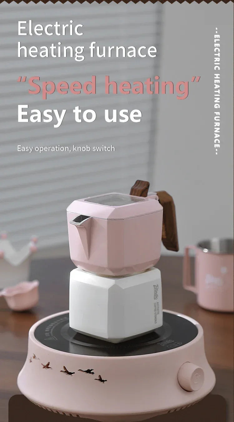 BINCOO Dual Valve Moka Pot Square Coffee Pot Espresso Pot Coffee Extraction Maker Set Electric Stove 220v Italian Home Barista