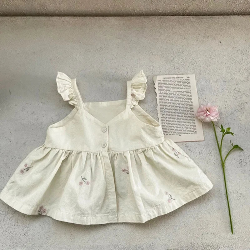 MILANCEL Baby Girl Summer Set Toddler Embroidered Ruffle Dress Top Shorts 2pcs