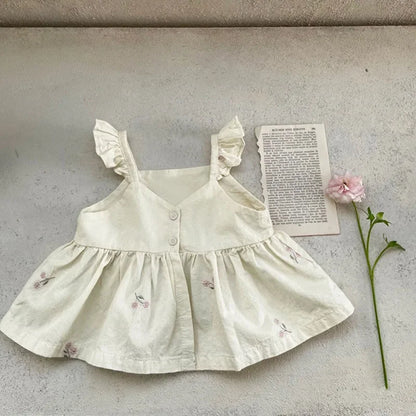 MILANCEL Baby Girl Summer Set Toddler Embroidered Ruffle Dress Top Shorts 2pcs
